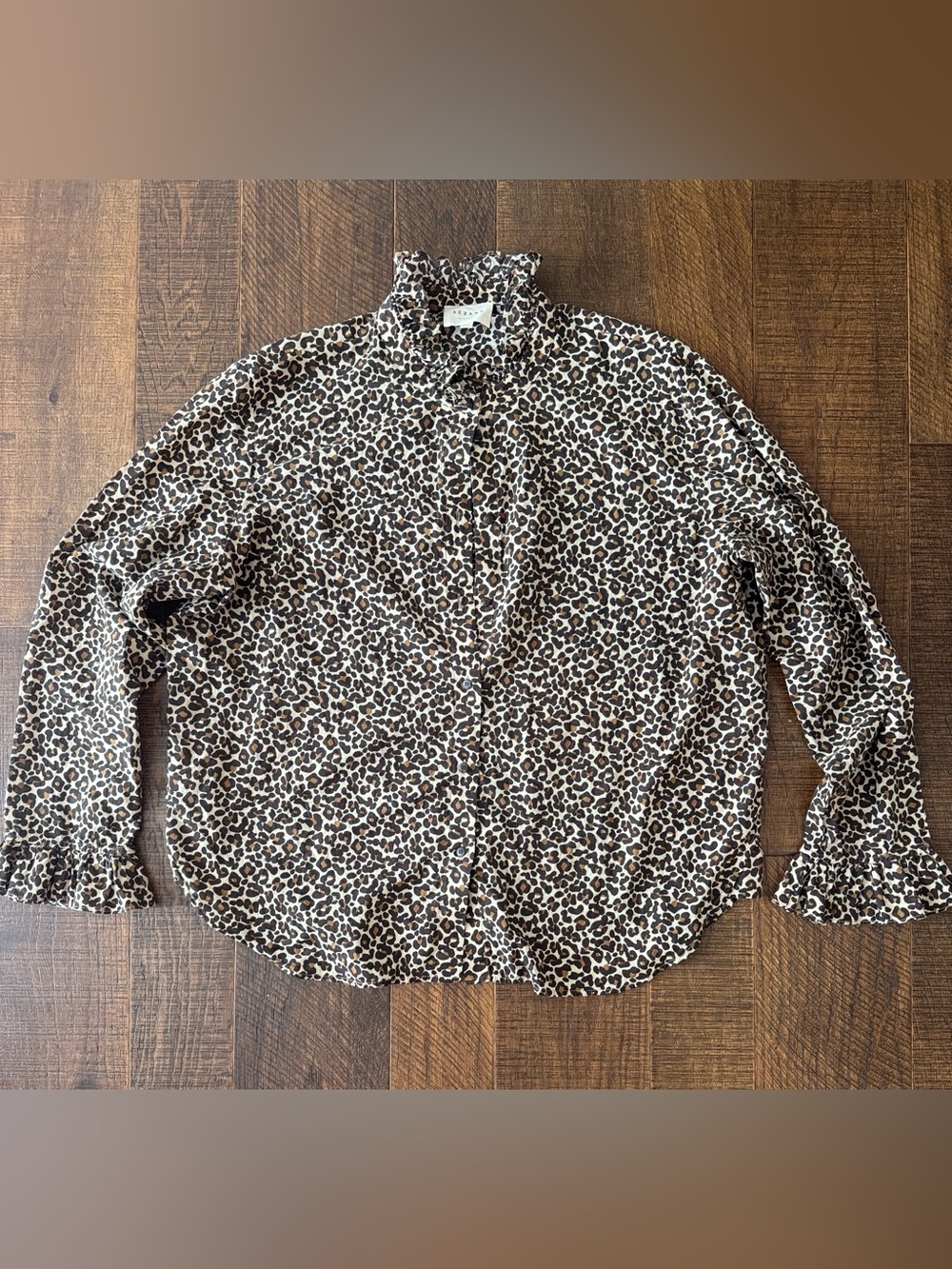 Sézane Erine Long Sleeve Button Down Blouse brown and cream Leopard